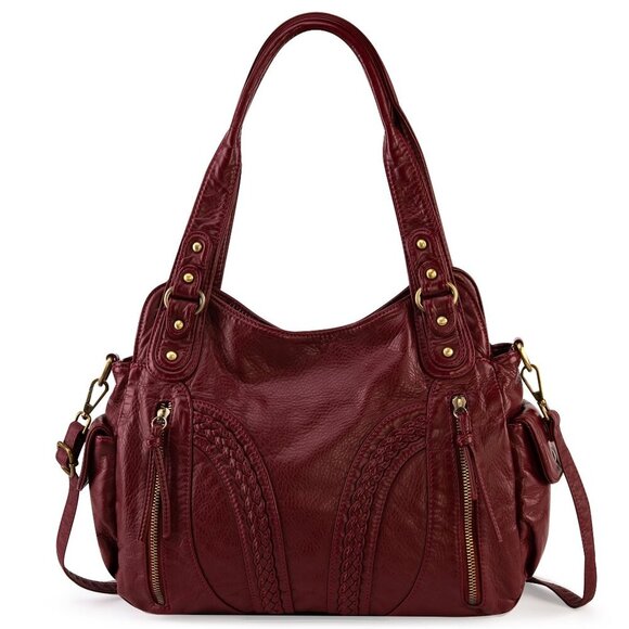 Large Soft Leather Hobo Bag with Crossbody Strap Multiple Pockets